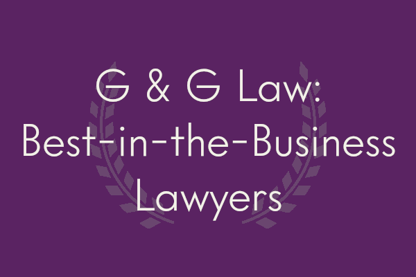 A royal purple background with laurel leaves, overlaid with the title of the blog post: "G & G Law: Best-in-the-Business Lawyers"