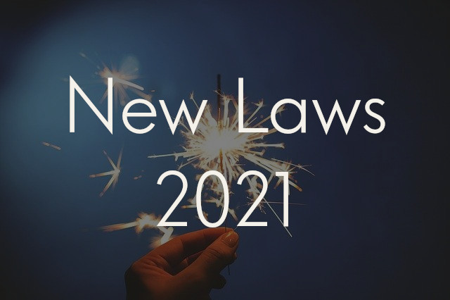 A picture of a hand holding a lit sparkler against a blue sky, overlaid with the title of the blog post: "New Laws 2021"