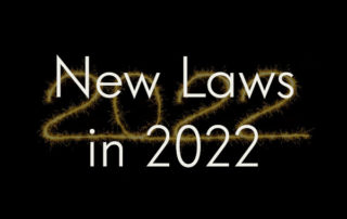 The number "2022" written in thin bright fire on a black background, overlaid with the title of the blog post: "New Laws in 2022"