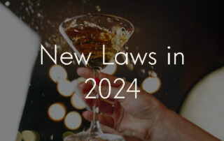 A hand raising a glass of champagne in a toast, overlaid with the title of the post: New Laws in 2024.